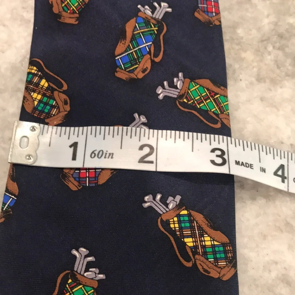 Alynn Silk Tartan‎ Bags Tie Mens Navy Blue Golf Motif Designer Necktie